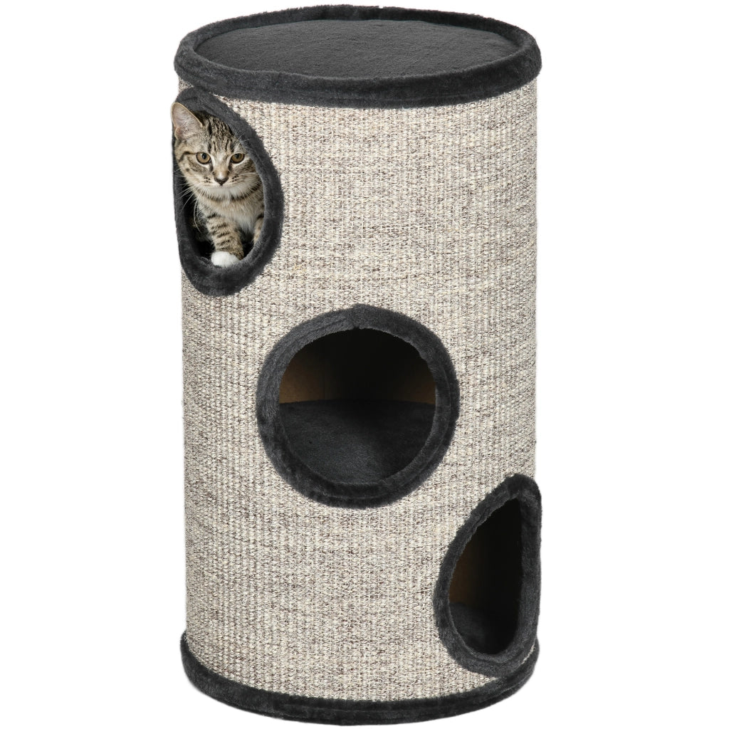 Tiragraffi a torre con 3 livelli e superficie in sisal ¨C Minimal ¨C Grigio 38x38x70 cm