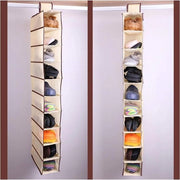 Rack per scarpe in tessuto da appendere in armadio - 10 pannelli (Beige Marrone)