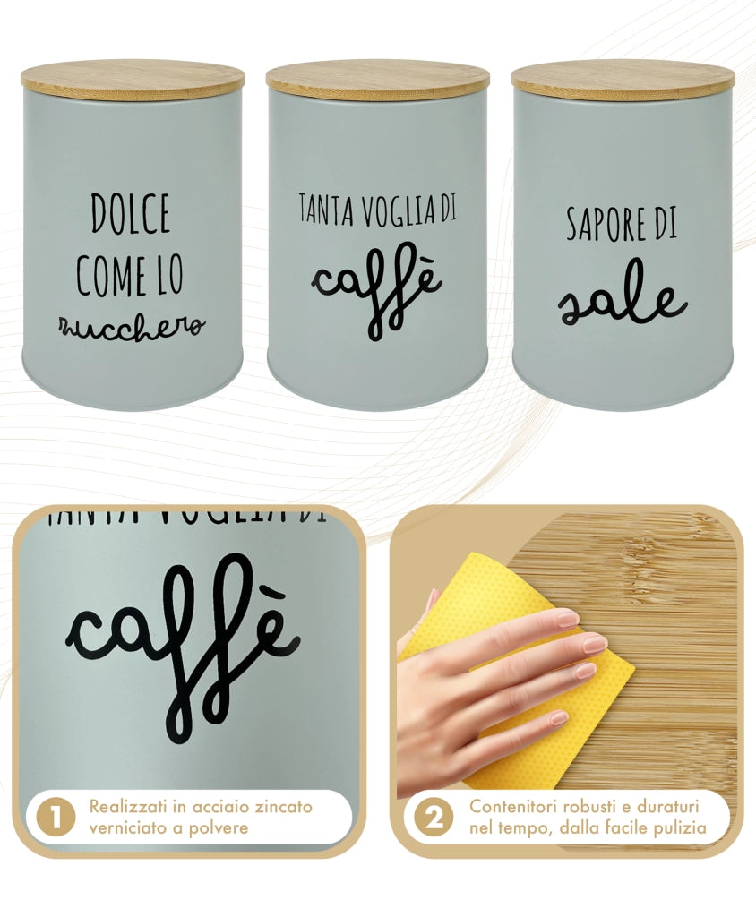 Contenitori Certificati Contatto Alimentare Contenitore Sale Zucchero Caffè Moderne Scritte Barattolo Con Coperchio Ermetico Legno Bambù Dispenser Organizzatori Alimenti Spezie Salvia