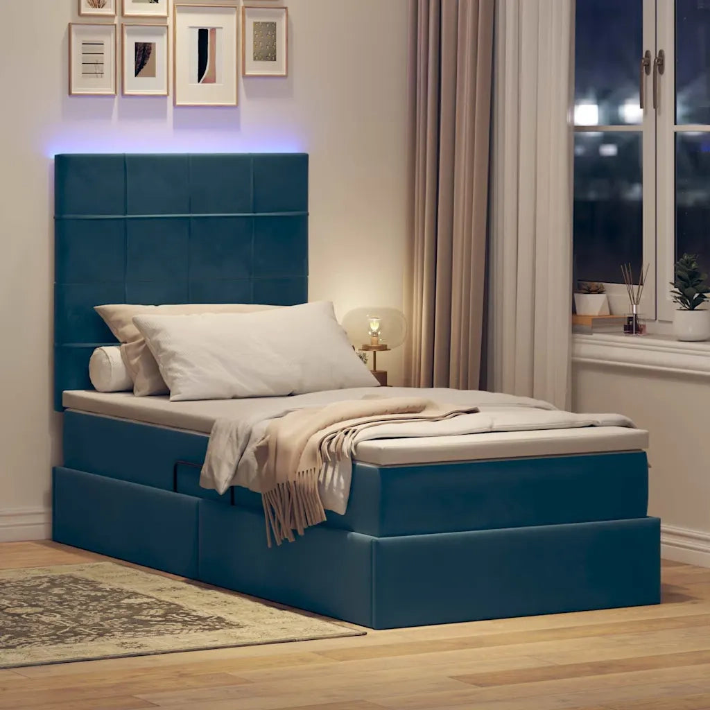 Letto con contenitore e LED Blu Scuro 90 x 200 cm Velluto