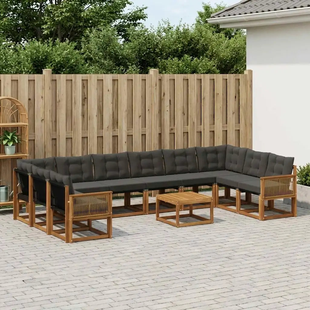 Set di divani da esterno con cuscino 11 pcs Naturale e Nero 3382260