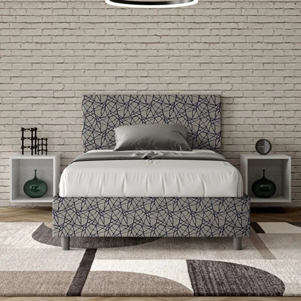 Letto una piazza e mezza contenitore imbottito 120x200 tessuto Era 9 blu Adele