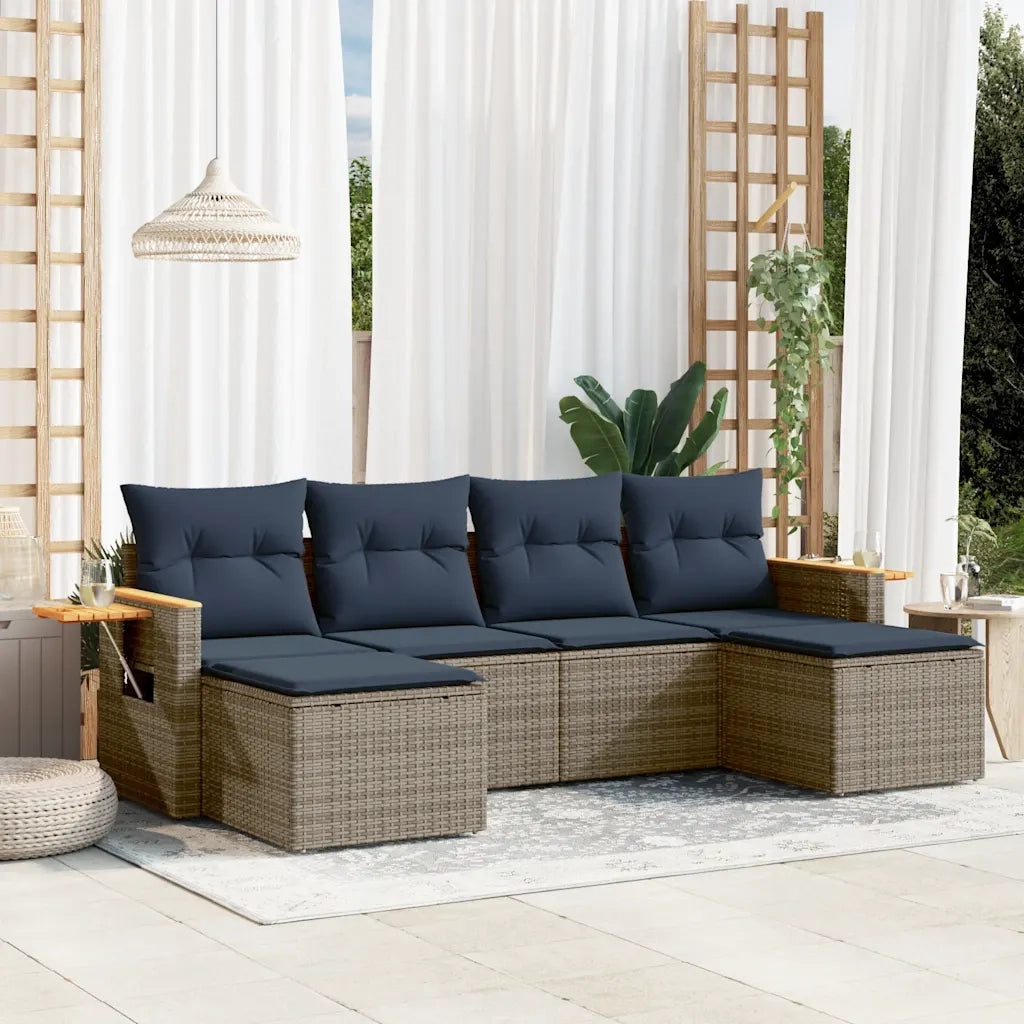 Set Divani da Giardino 6 pz con Cuscini Grigio in Polyrattan 3227062