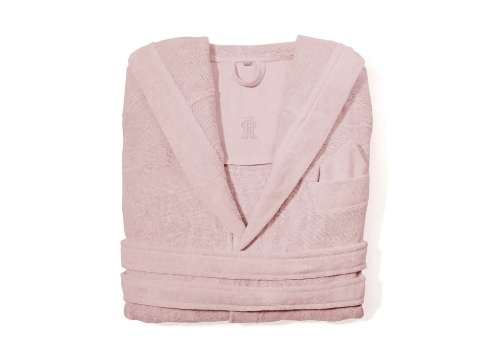 Accappatoio Con Cappuccio E Tasche In Spugna Mod. Joy Tinta Unita Rosa - M-L - Rosa