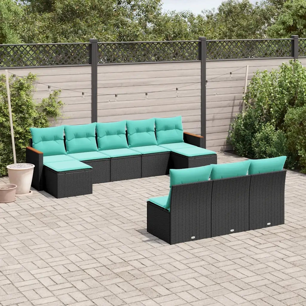 Set Divani da Giardino 10 pz con Cuscini Nero in Polyrattan 3226386