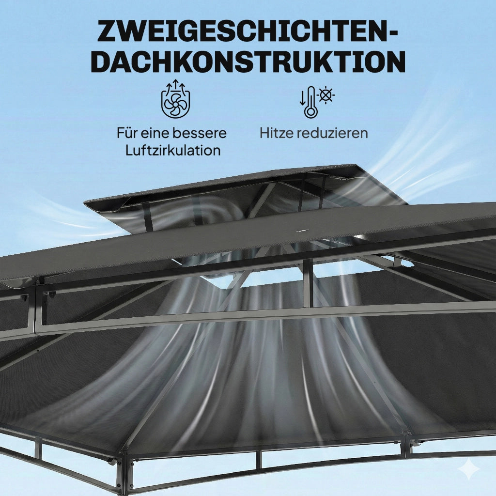 Gazebo 3x3m ¨C zephmum ¨C Grigio Scuro Doppio Tetto
