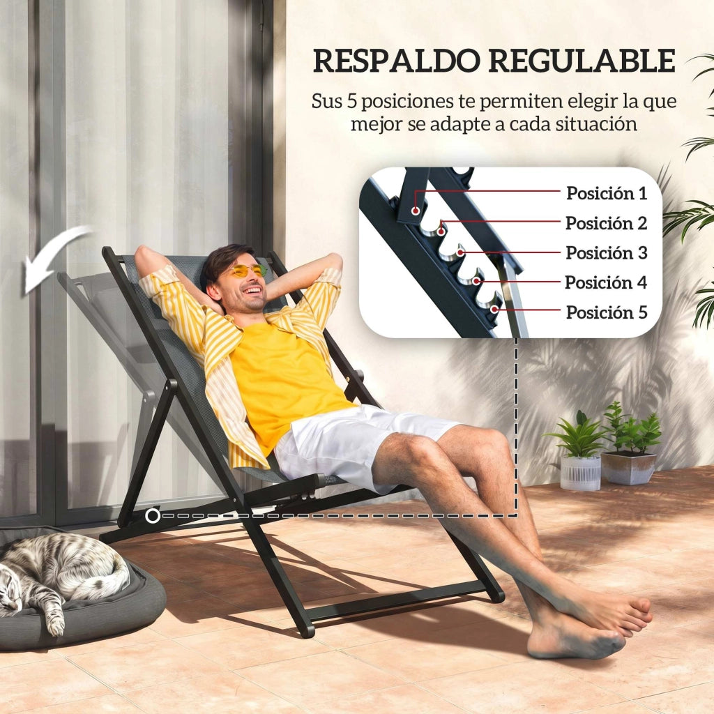 Lettini da giardino pieghevoli 2 pezzi ¨C Minimal ¨C Grigio 60x100x85 cm