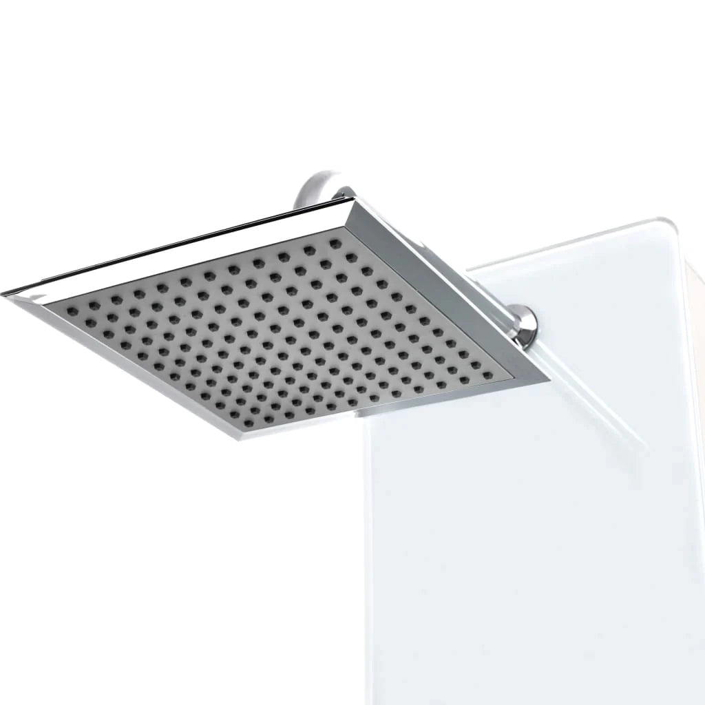 Pannello doccia con soffione rubinetto vetro acciaio inox 130 cm bianco 02_0003434