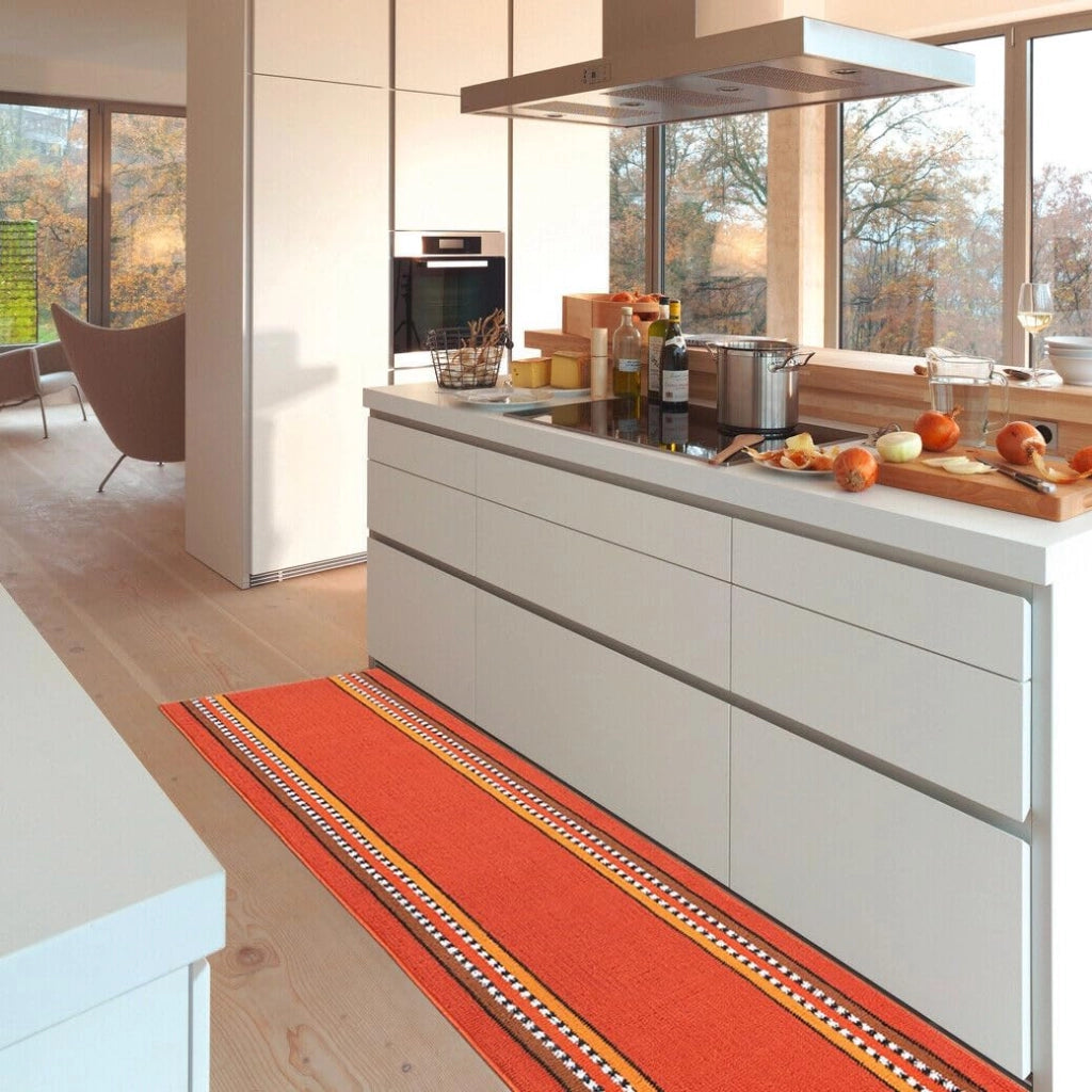 Tappeto Cucina 57x180 cm Antiscivolo Made in Italy Passatoia Corsia Bordata Ingresso Lavabile Arancione