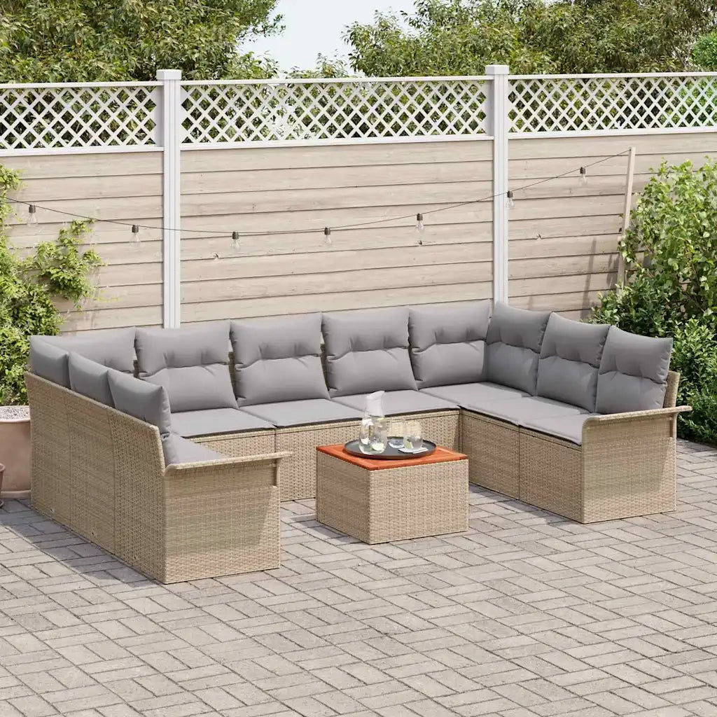 Set Divano da Giardino con cuscino 10 pcs Beige polyrattan 3347371