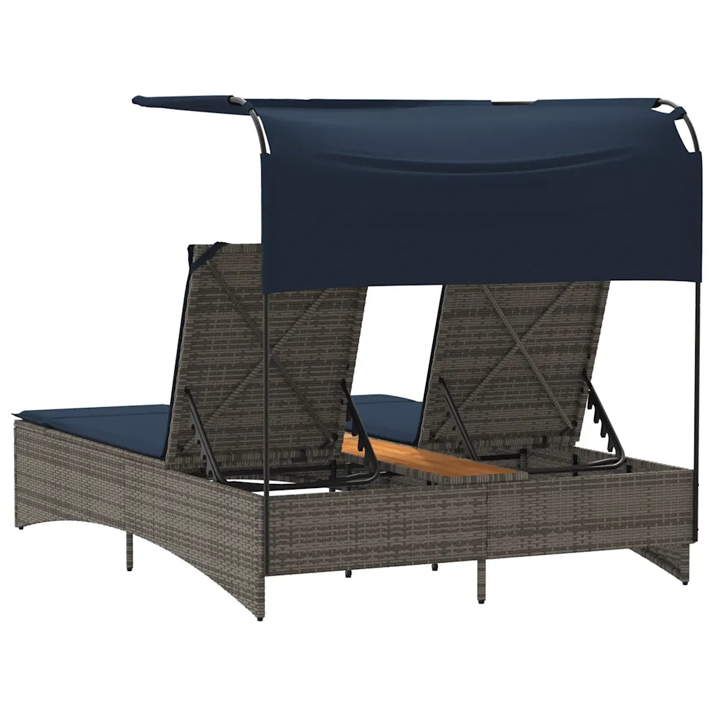 Lettino prendisole doppio con baldacchino e cuscini grigio in polyrattan 365624