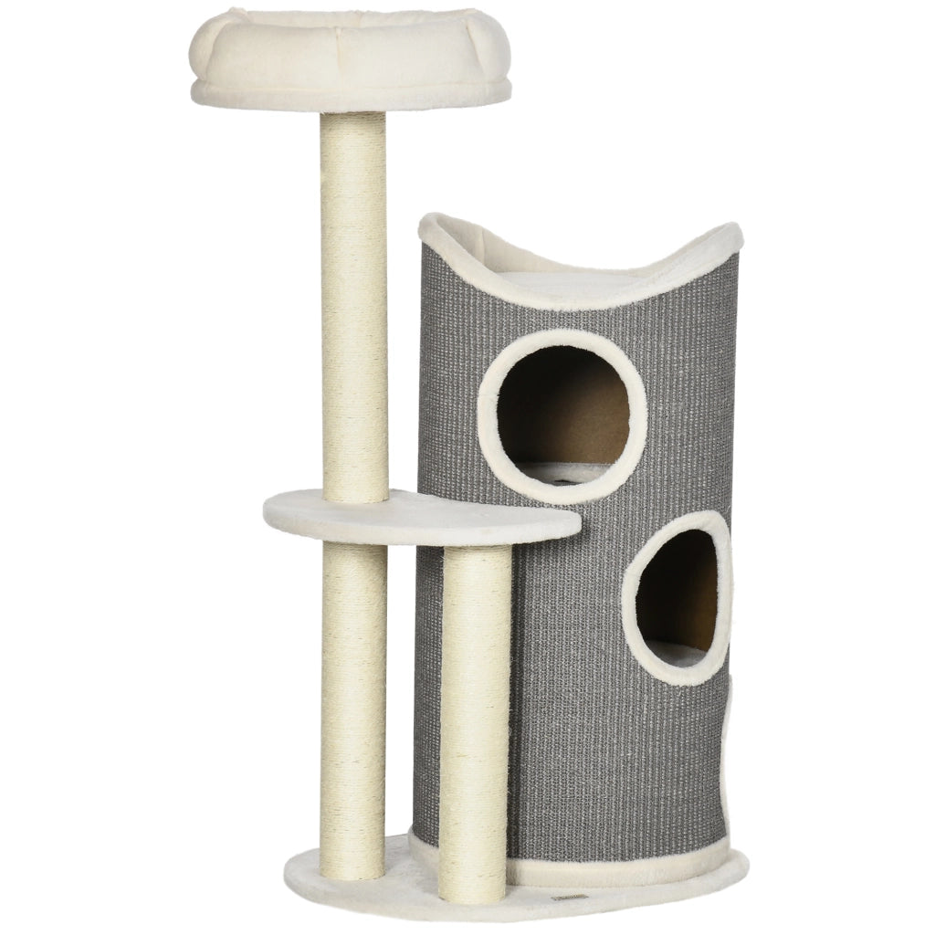 Tiragraffi con cuccia e torre ¨C Xylo ¨C grigio, naturale, bianco 60x44,5x109 cm