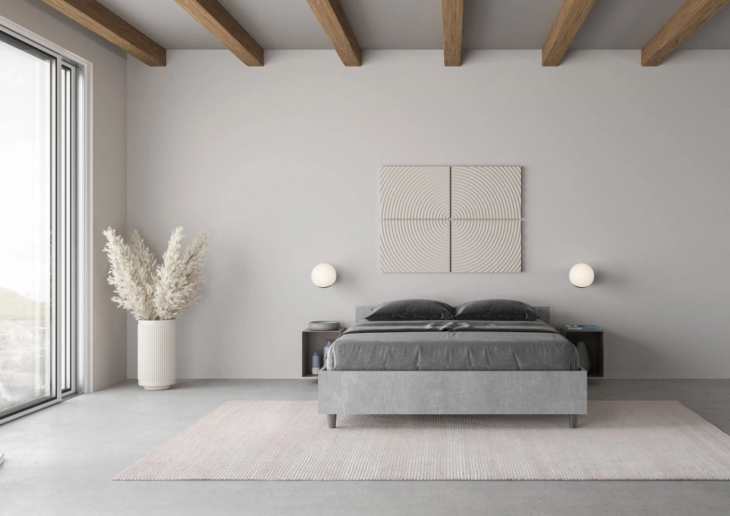 Letto Matrimoniale Francese 140x200 cm con Rete e Contenitore Nuamo Grigio