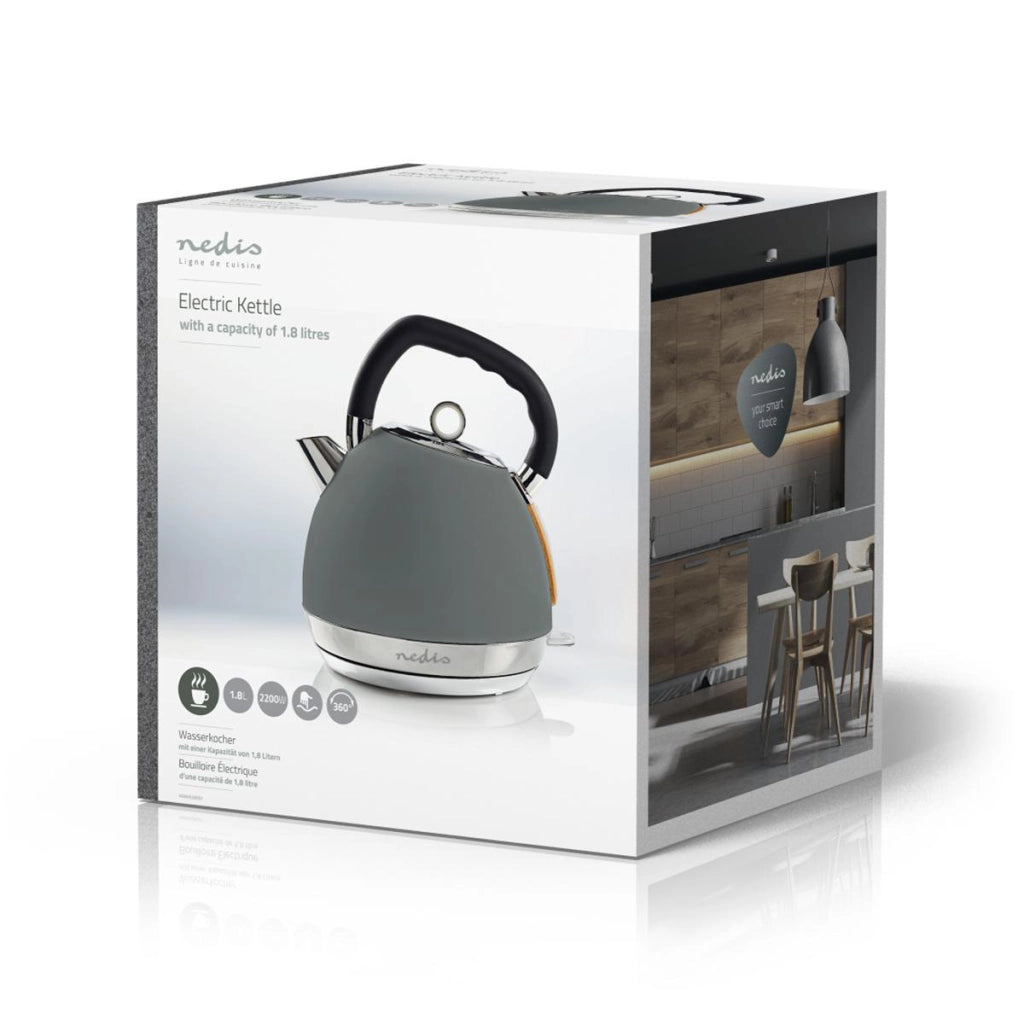 Bollitore elettrico Soft Touch 2200W da 1,8 l con controller Strix Grigio Nedis