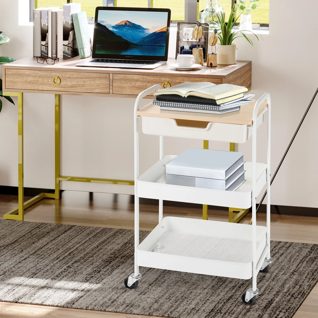 Carrello Multiuso con Cassetto e Cestini ¨C Minimal ¨C 44x31x76 cm Bianco