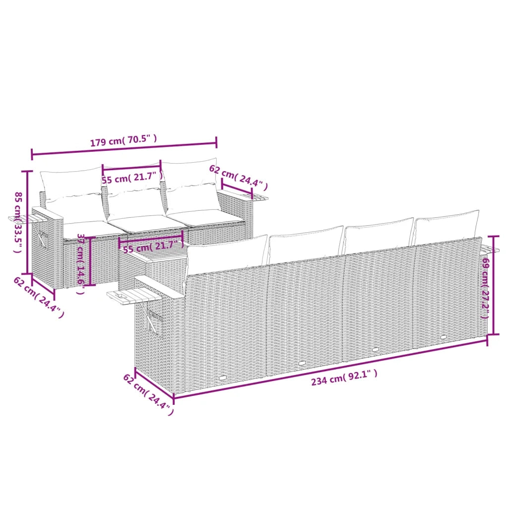 Set Divano da Giardino 8 pz con Cuscini Grigio in Polyrattan 3259050