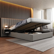 LETTO Contenitore 180x200 cm in lino grigio e nero con 2 comodini