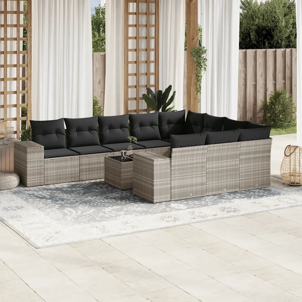 Set Divani da Giardino 11 pz con Cuscini in Polyrattan Grigio