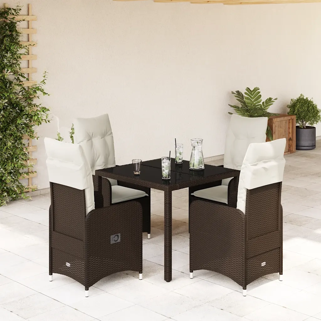 Set Bistrò da Giardino 5 pz con Cuscini in Polyrattan Marrone 3277064