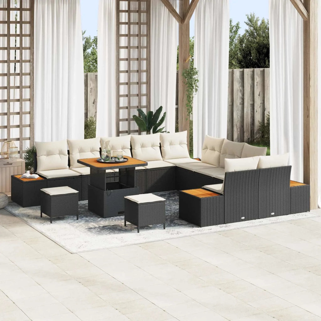 Set Divano da Giardino con cuscino 13 pcs Nero e Crema 3363360
