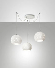 Corvara Lampada a Sospensione in Metallo e Ceramica Bianca, Design Elegante, Attacco E27 3x40W, Diametro 250mm, Altezza Regolabile fino a 5000mm
