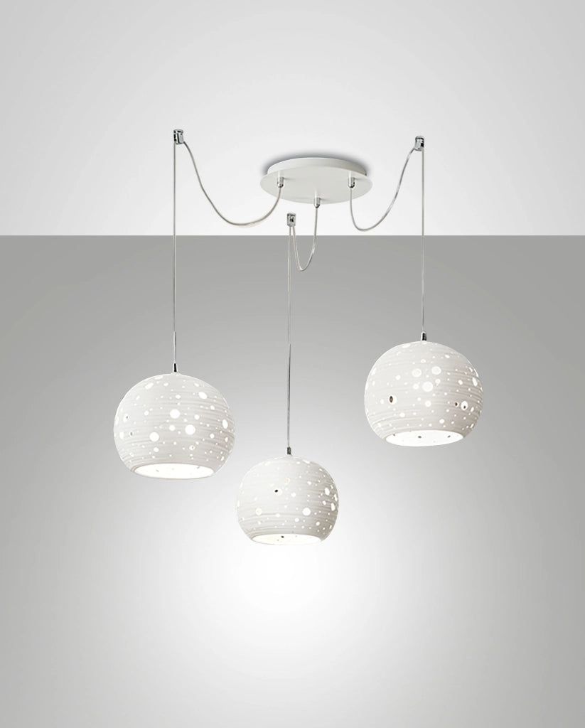 Corvara Lampada a Sospensione in Metallo e Ceramica Bianca, Design Elegante, Attacco E27 3x40W, Diametro 250mm, Altezza Regolabile fino a 5000mm