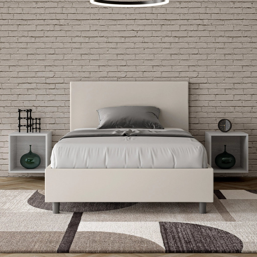 BS COM Letto una piazza e mezza con rete imbottito 120x210 similpelle bianco