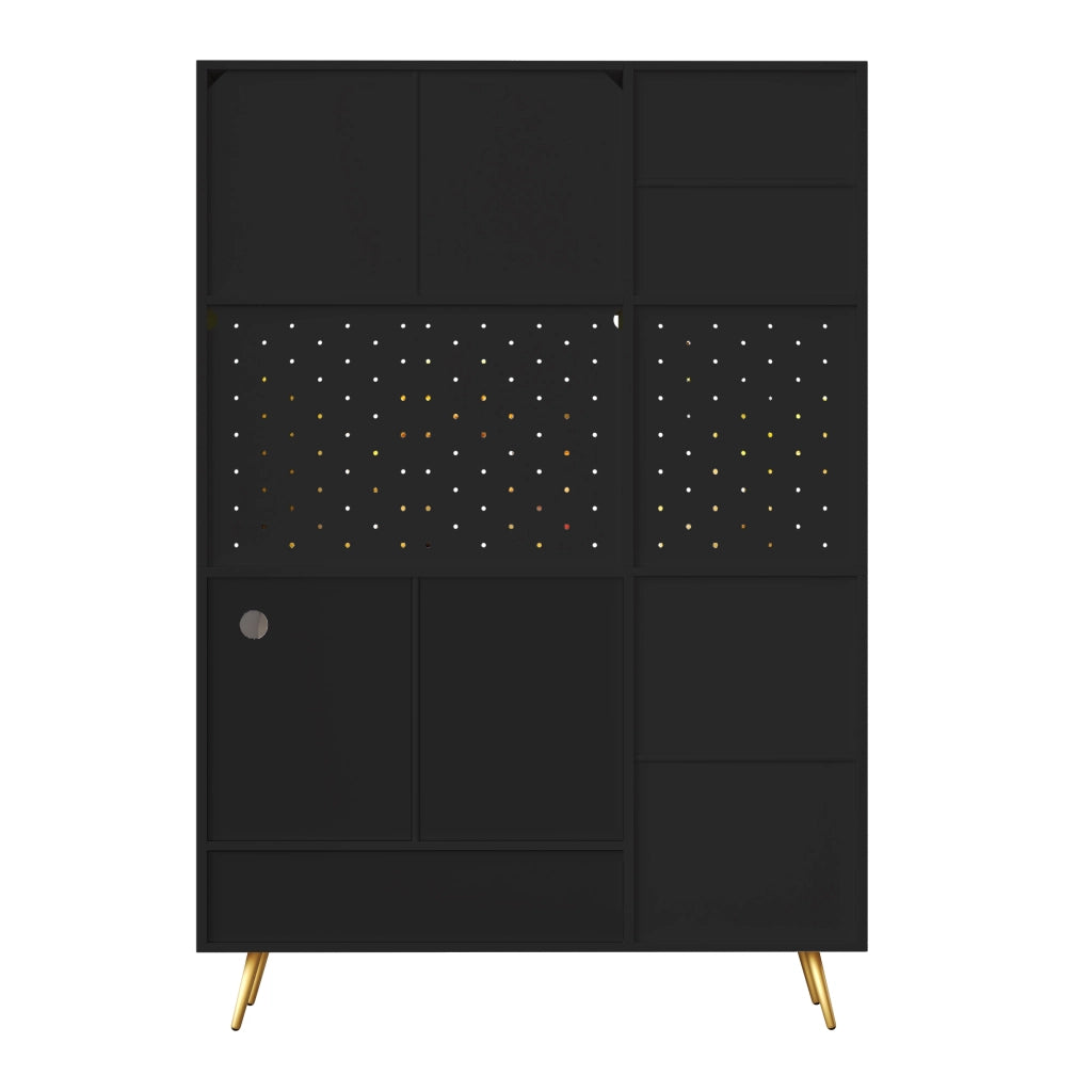 Mobile Credenza con LED, USB e Prese ¨C MINIMAL ¨C Nero, Vetro, Cassetto