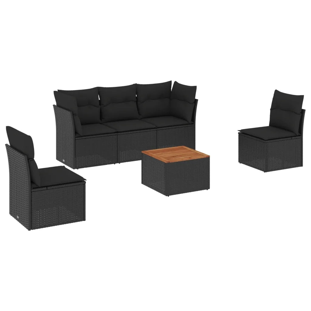 Set Divano da Giardino 6 pz con Cuscini Nero in Polyrattan 3255873