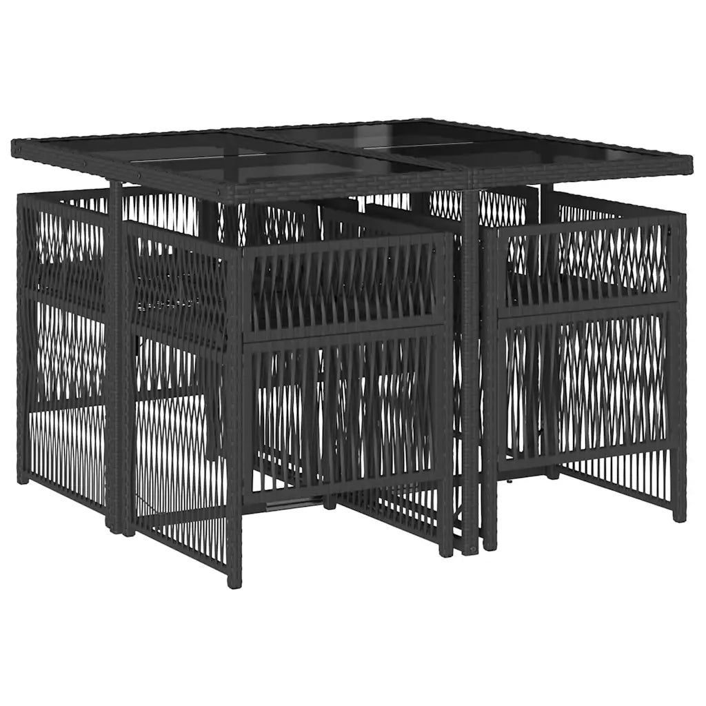 Set da Pranzo da Giardino 5 pz Nero con Cuscini in Polyrattan 3210894