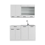 Cucina completa Fame-Line Bianco rustico/Bianco 140 cm, PL Marmo Vicco