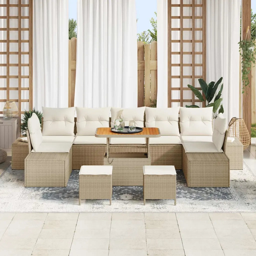 Set Divano da Giardino con cuscino 10 pcs Beige Poly Rattan 3364721