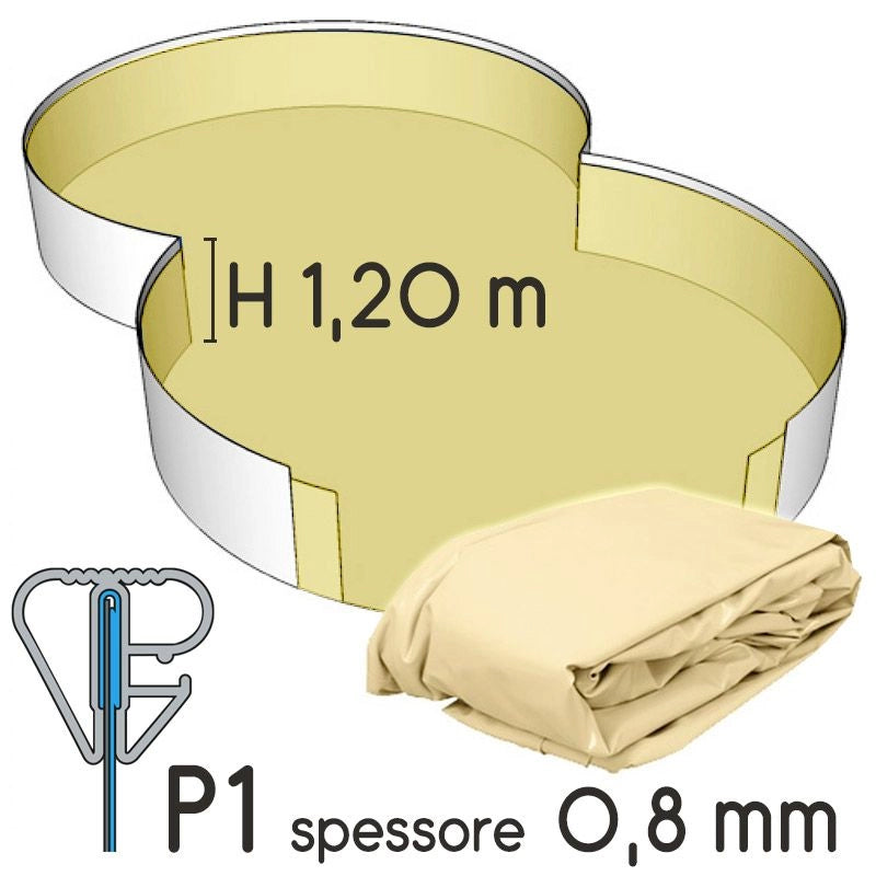 Liner Per Piscina A Forma Di Otto 4,70 X 3,00 H.1,50 M Azzurro - Attacco P1 - Spessore 0,80 Mm Altezza: 1.20 m, Colore: Sabbia, Tipo attacco: P1