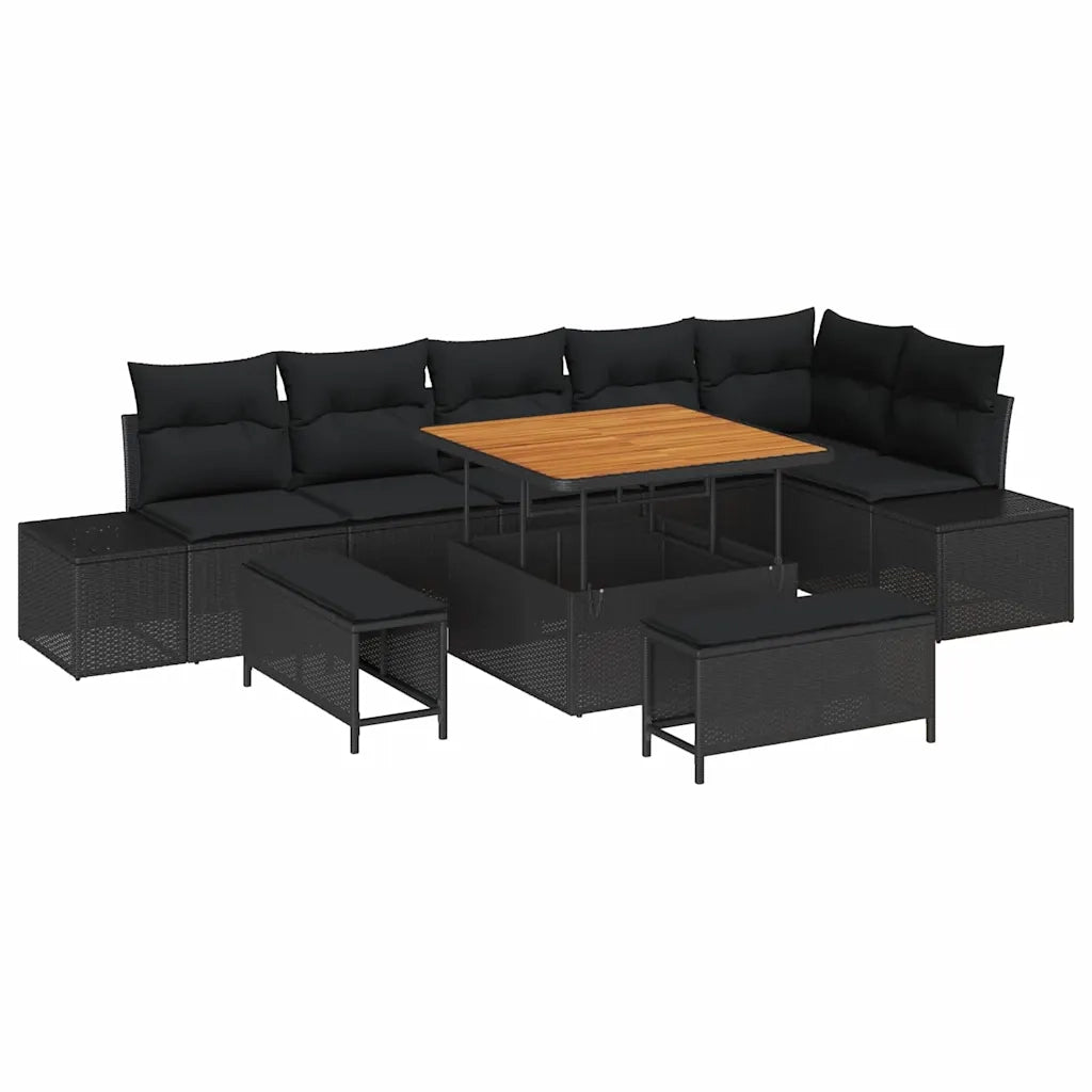 Set Divano da Giardino con cuscino 9 pcs Nero polyrattan 3362794