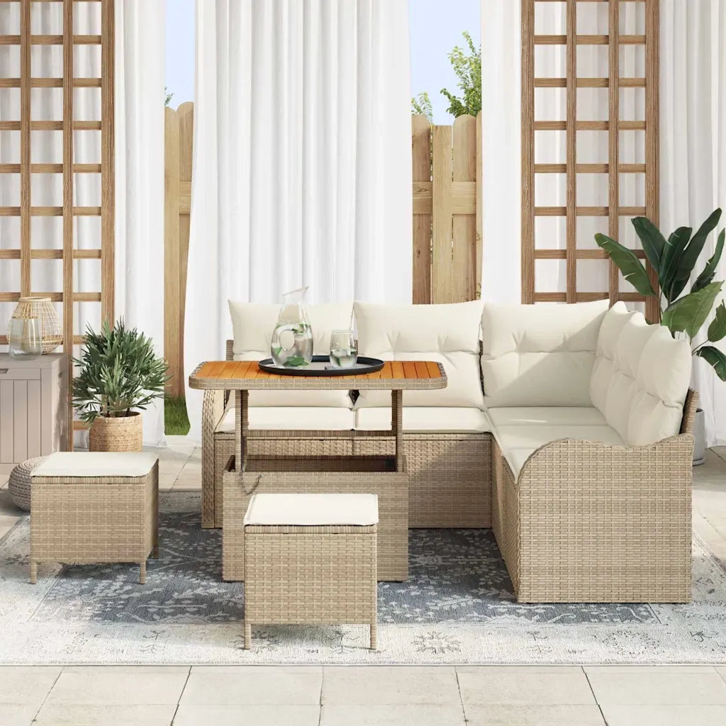 Set Divano da Giardino con cuscino 8 pcs Beige e Crema
