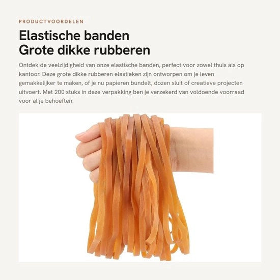Bande elastiche in gomma 200 pezzi - Bende di gomma spesse - Riciclabili - Articoli da ufficio - Lunghezza 20 cm - Larghezza 4 mm - Bende di gomma elastica