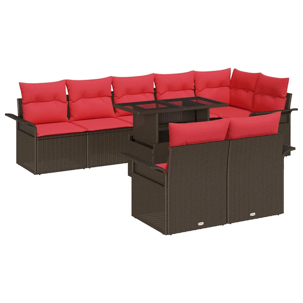 Set Divano da Giardino con cuscino 9 pcs Marrone Poly Rattan 3348310