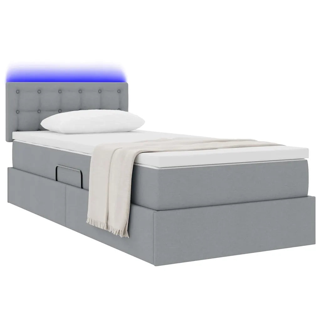 Letto con contenitore e LED Grigio chiaro 100 x 200 cm Tessuto 3371250