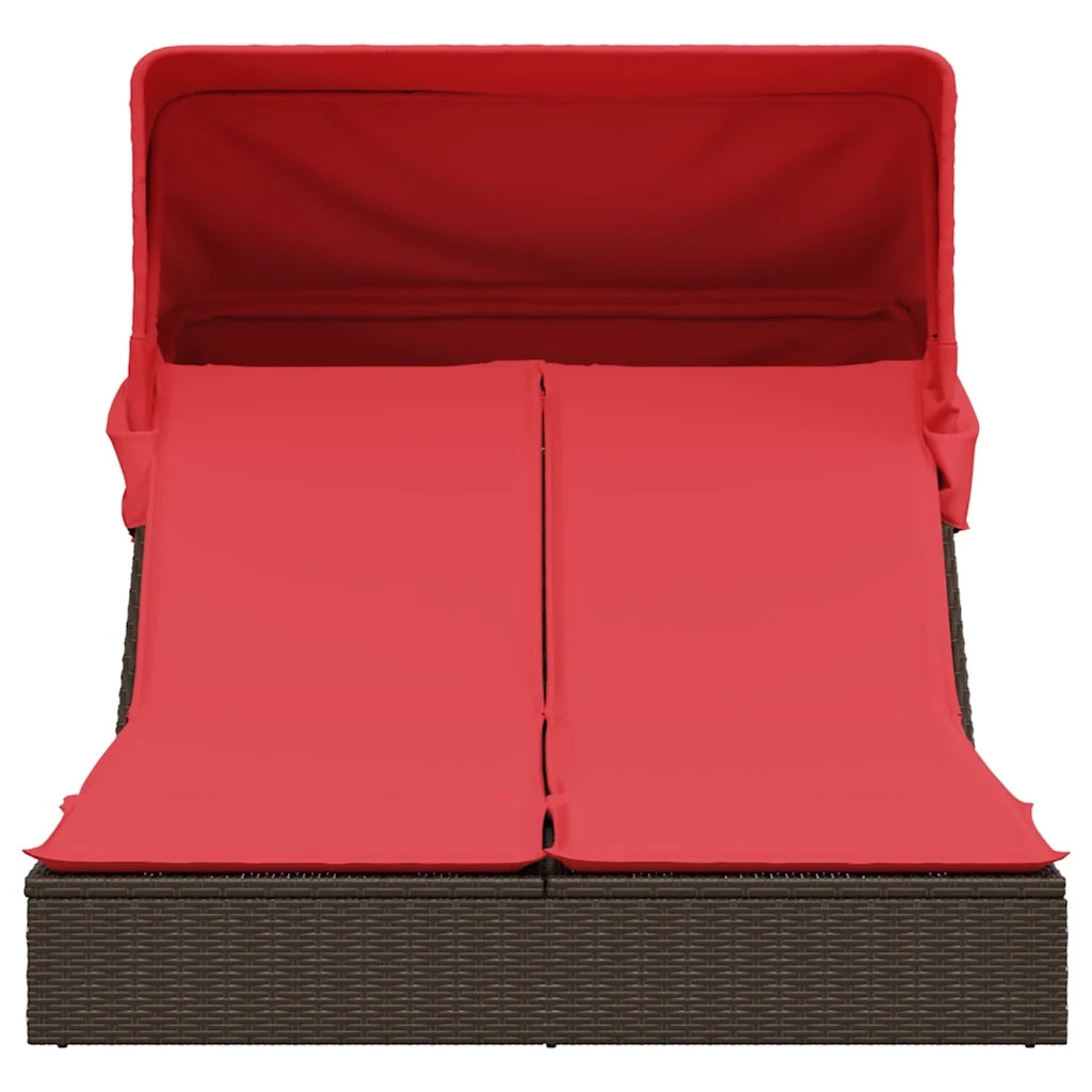 Lettino prendisole doppio con tettuccio e cuscini in Polyrattan Marrone 368643