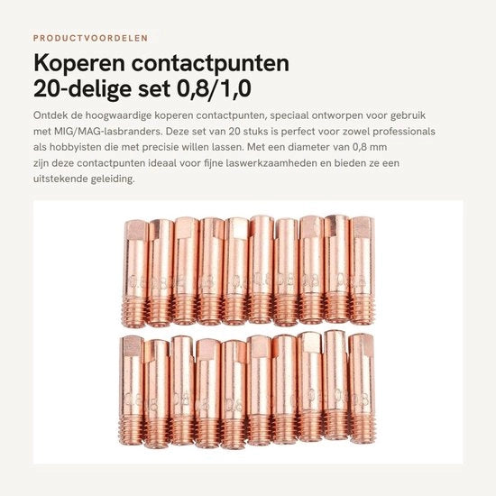 Set di Contattini Rame Rossi - 20 pezzi - Adatto per 15AK Saldatrice MIG/MAG - Materiali di Consumo 0,8/1,0 mm - Lunghezza Totale 2,3 cm - Peso 139 g - Filo di Saldatura