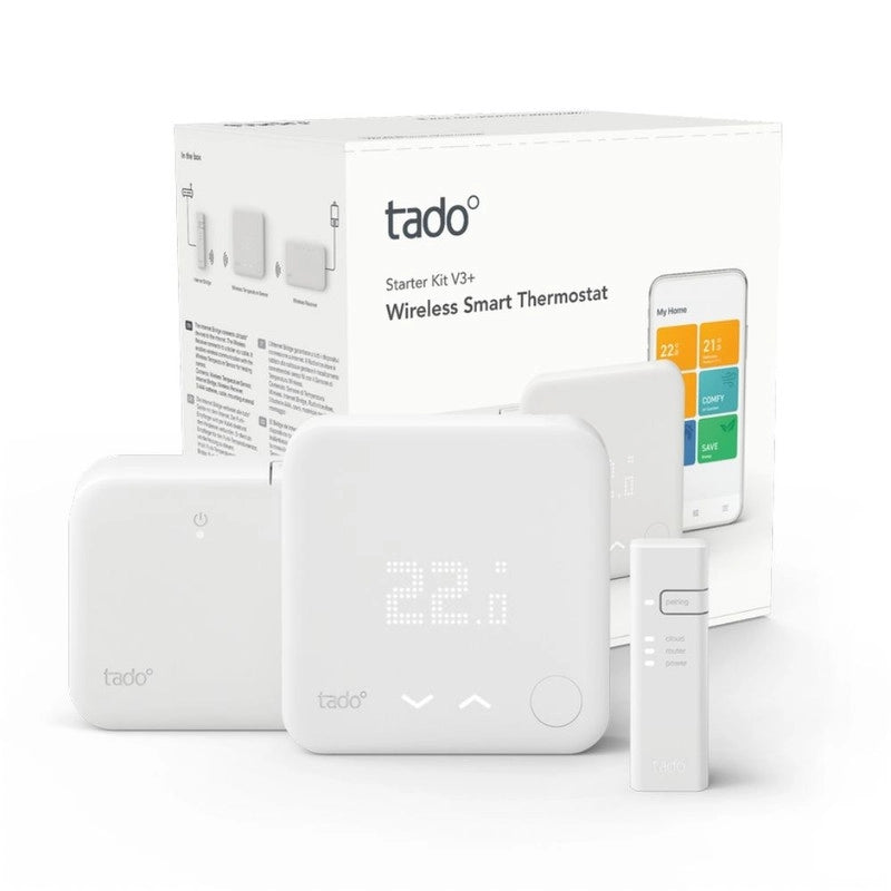 TADO Termostato kit di base V3+. Termostato Intelligente Wireless. Compatibile con Alexa e Google Assistant. Bianco