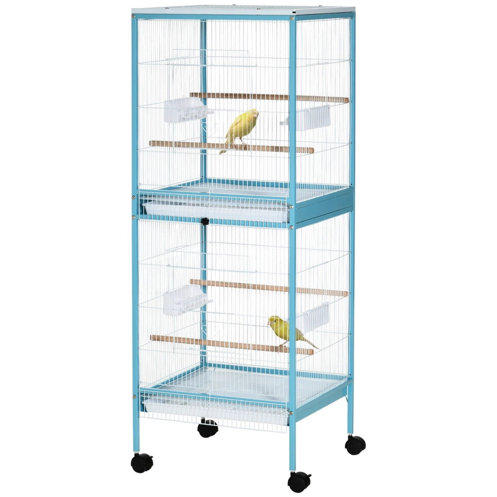 Gabbia per Uccelli 2 Livelli con Ruote ¨C Minimal ¨C Blu 51.5x50x140 cm