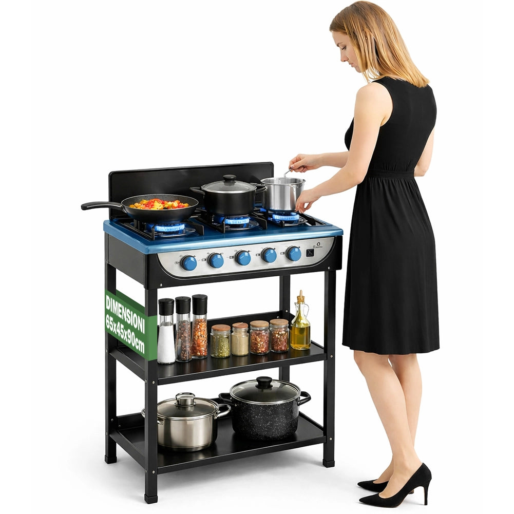 Cucina a Gas GPL 5 Fuochi da Esterno Cucinotto Portatile in Acciaio 65x45x90cm