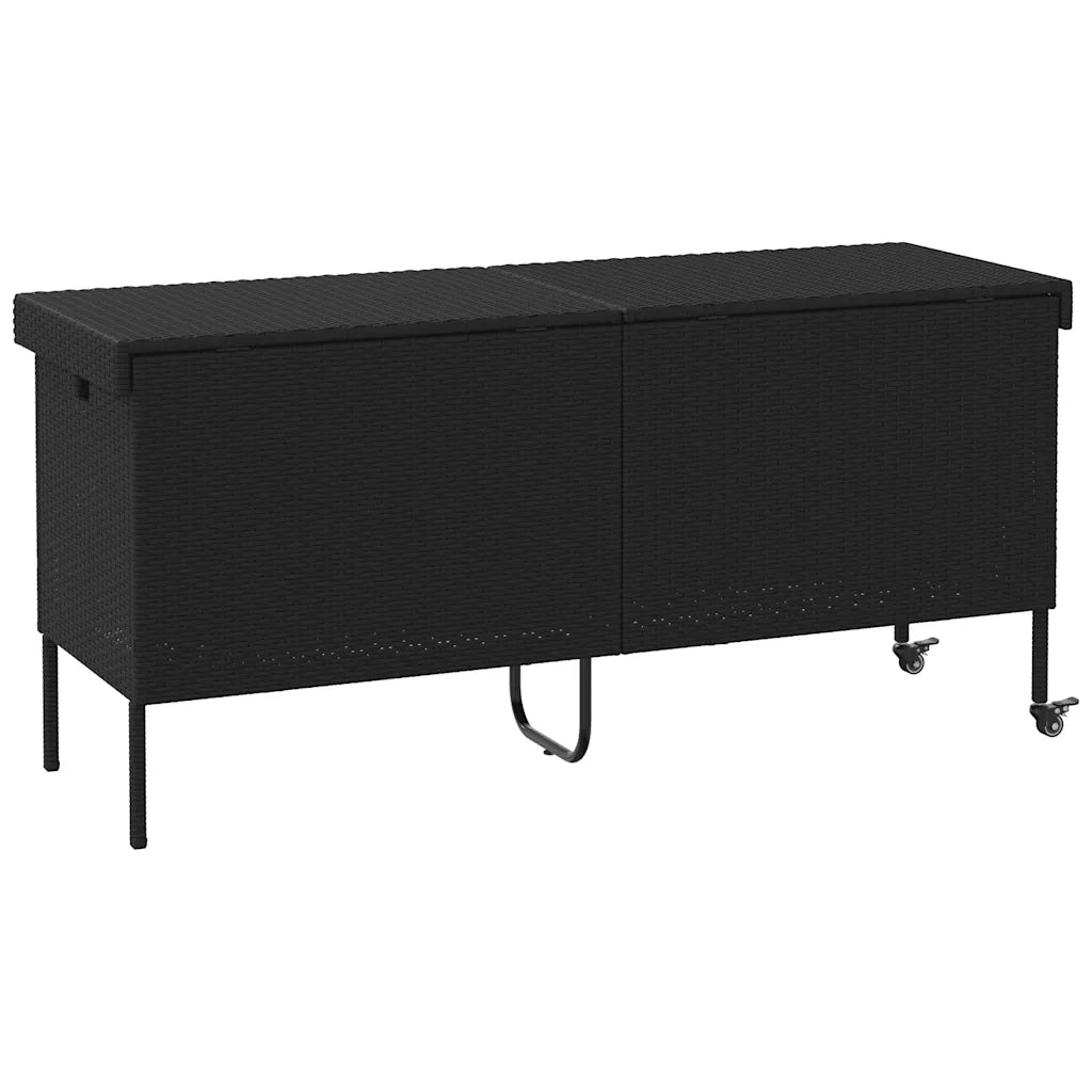 Contenitore da Giardino con Ruote Nero 160x55x75 cm Polyrattan 4103831