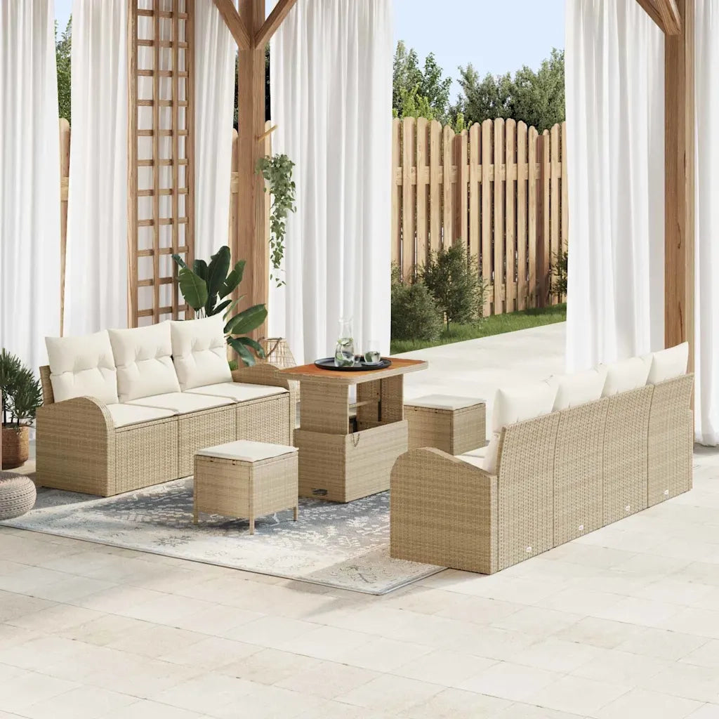 Set Divano da Giardino con cuscino 10 pcs Beige e Crema 3364311