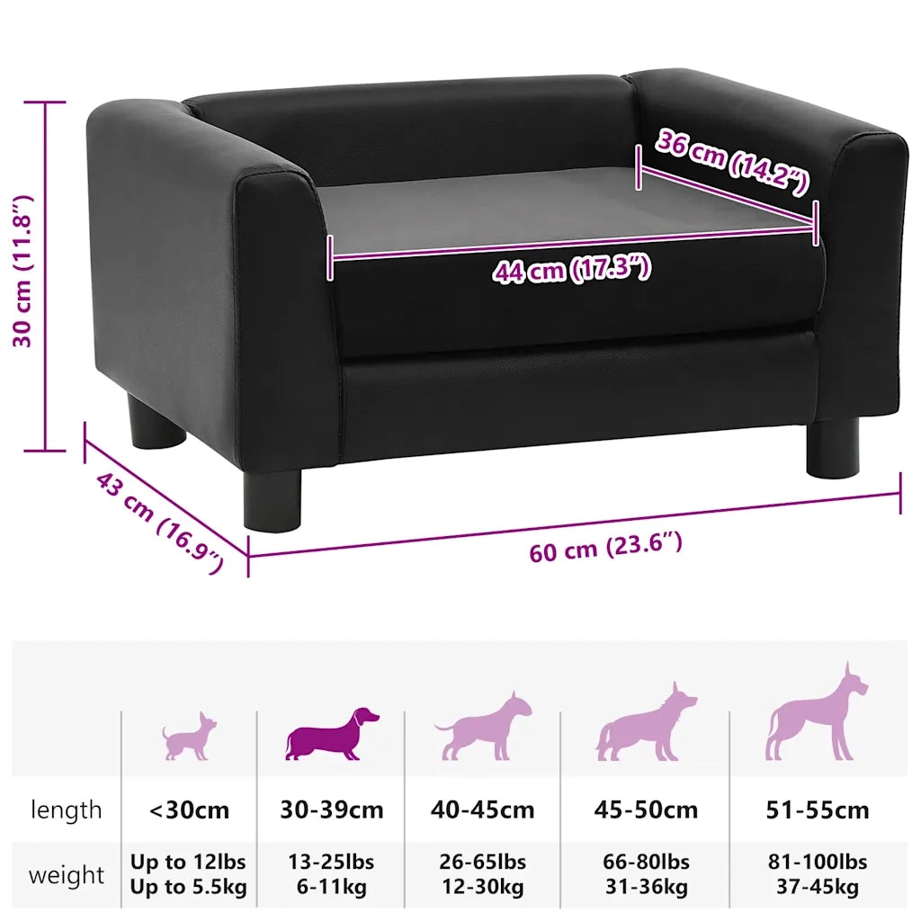 Divano per Cani Nero 60x43x30 cm in Peluche e Similpelle 170960