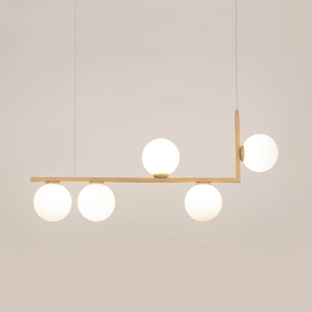 Lampada sospensione Andy Sigma oro 5 sfere vetro bianche