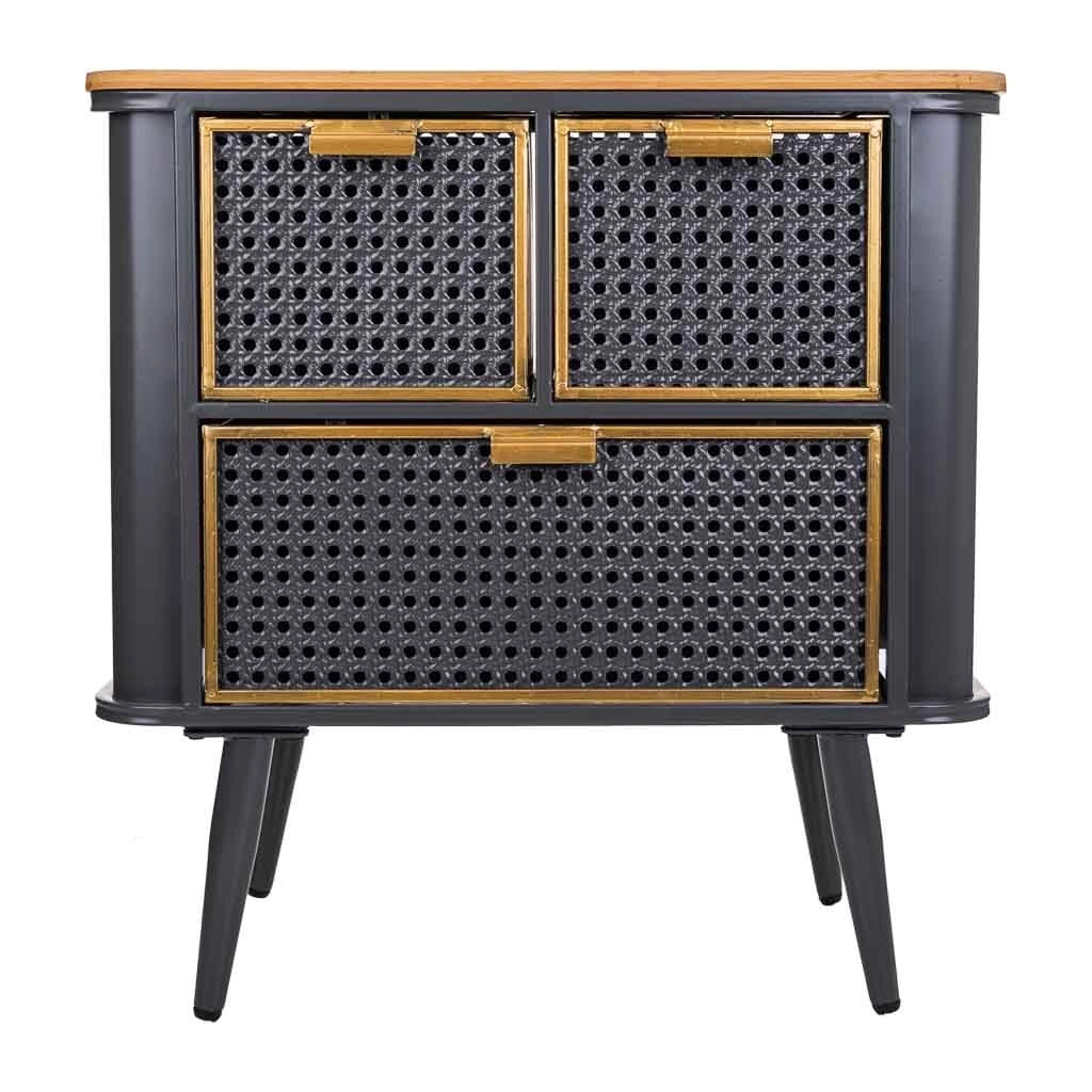 Comodino in metallo nero e legno 58x33x60h