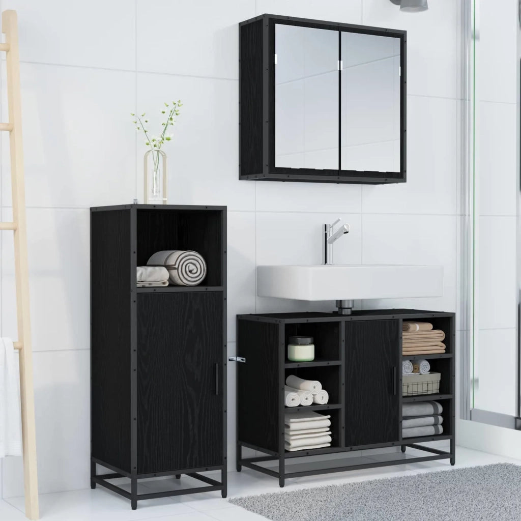 Set di mobili per il bagno 3 pcs Rovere Nero Legno multistrato 3402419