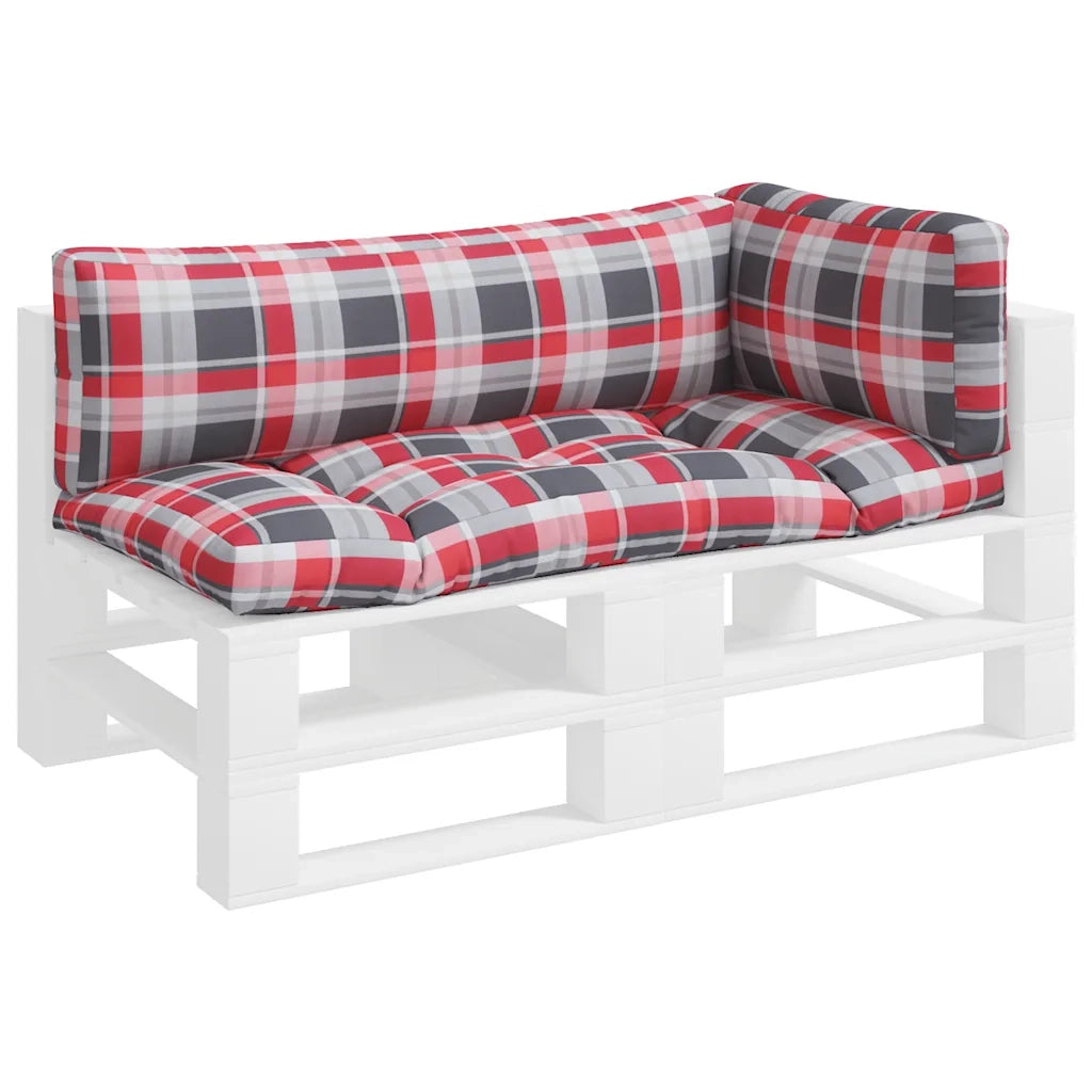 Cuscini per Pallet 3 pz a Quadri Rossi in Tessuto 360957